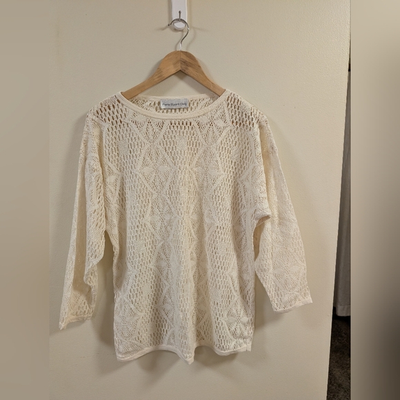 Paris Sport Club Sheer Knit Lace Top Women’s Large Cream - Picture 2 of 5